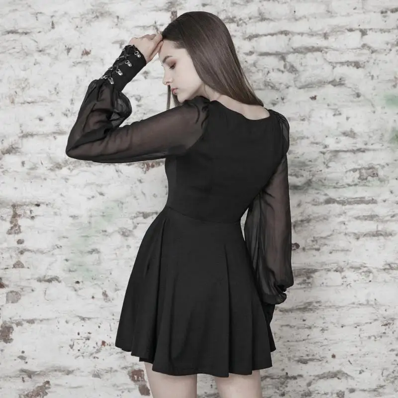 Женское платье в стиле панк черное шифоновое с рукавами фонариками PQ496LQ размер S