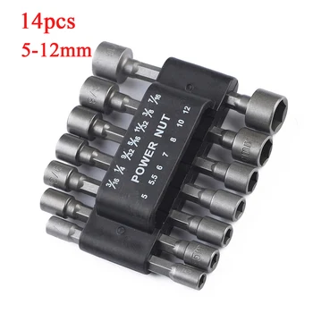 

14pcs 5-12mm Hex Socket Set Imperial Socket Nut Impact Driver Adapter Drill Bits 1/4 Inch Hex Shank Tool Set Nut Driver Socket