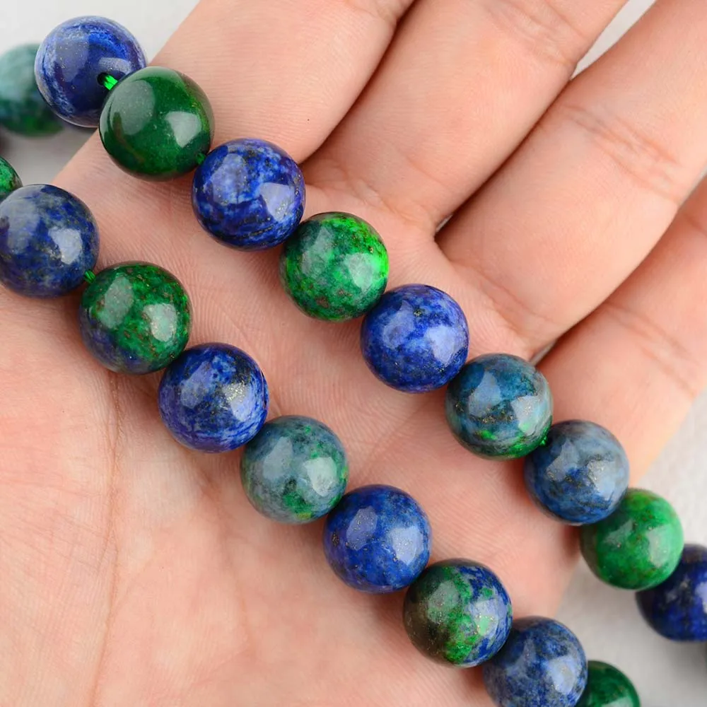 1 strand Natural Lapis Lazuli Phoenix Stone Smooth Round Beads 12mm Fynchenite and Lapis Lazuli Stone Azurite 40cm Strand