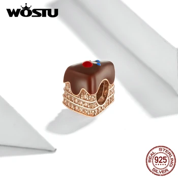 

WOSTU Authentic 925 Sterling Silver Chocolate Cake Metal Beads for Jewelry Making Silver Charm fit Original Bracelet FNC349