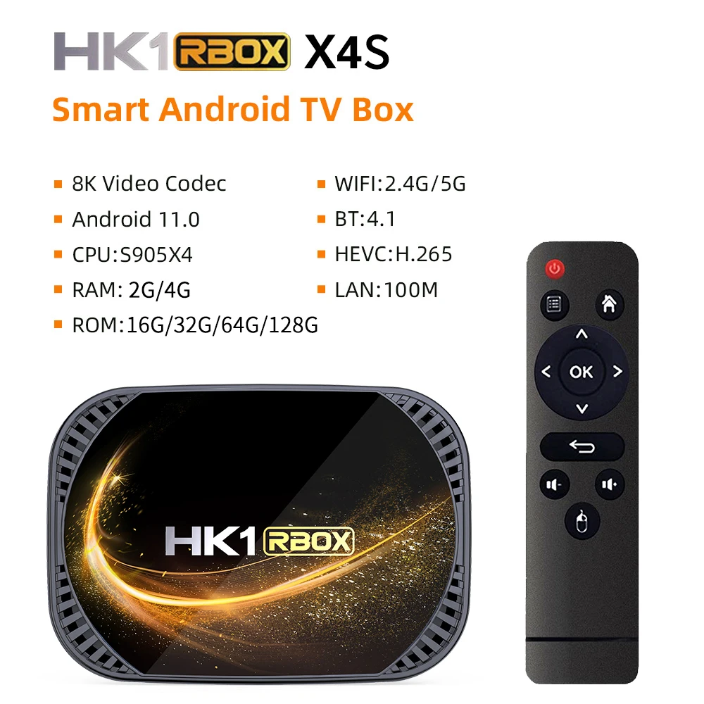 HK1 RBOX X4S 100M TV BOX Android 11 Amlogic S905X4 Dual Wifi AV1 Support 4K Google Voice Assistant Youtube Media Player