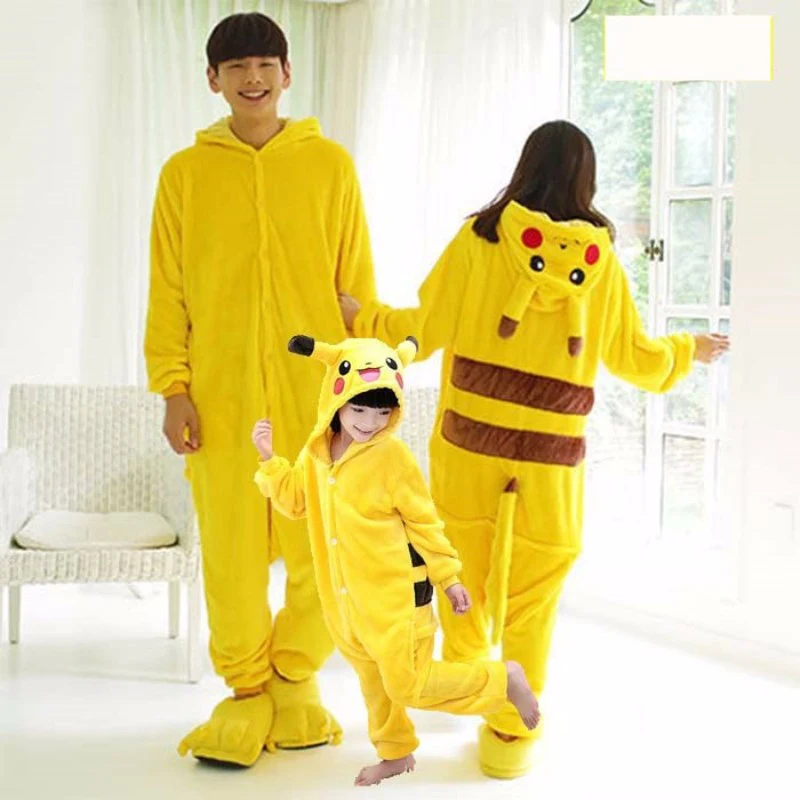 Pikachu Пижама для взрослых с животным Пикачу, комбинезон для женщин и мужчин, пара,, зимняя Пижама, костюм, Ститч, одежда для сна, Фланелевая Пижама - Цвет: Pikachu