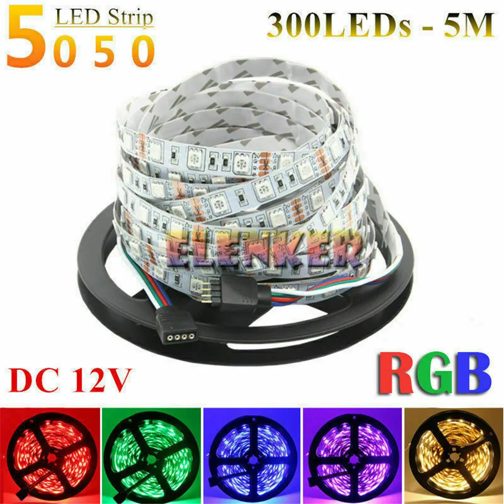 

5M/Roll RGB Warm Cool White Red Green Blue Flexible 5050 LED Strip Light 300 LEDs 60LEDs/M bandaged LED lighting Diode Ribbon