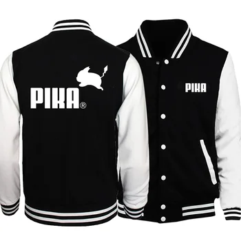 

2019 Winter Pika Baseball uniform Japanese Anime Pokemon Men Bomber Jacket Pikachu Boy Fleece Warm Men's Casual Streetwear
