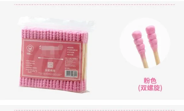 PINK 100 шт./упак. двойной головкой ватным тампоном, инструменты для здоровья Для женщин макияжа ватные палочки наконечник для использования в медицинских деревянные палочки Чистка ушей - Цвет: PINK