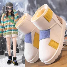 Bottes de neige pour femmes, couleurs mélangées, chaussures d'hiver en coton, peluche épaisse et chaude, bottines en laine mélangée, nouvelle collection 2021