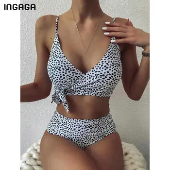 

INGAGA High Waist Bikinis 2020 Swimsuits Bandage Bow Swimwear Women Tow Wrap Bathing Suits High Cut Biquini Bathers Bikini Set
