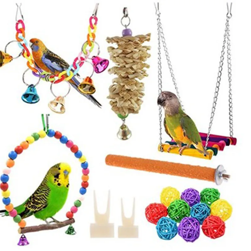 12PCS/Set Parrot Toys For Bird Accessories Supplies Cockatiel Perch Toy Budgie Parakeet Cage Decoration Random Ball Color | Дом и сад