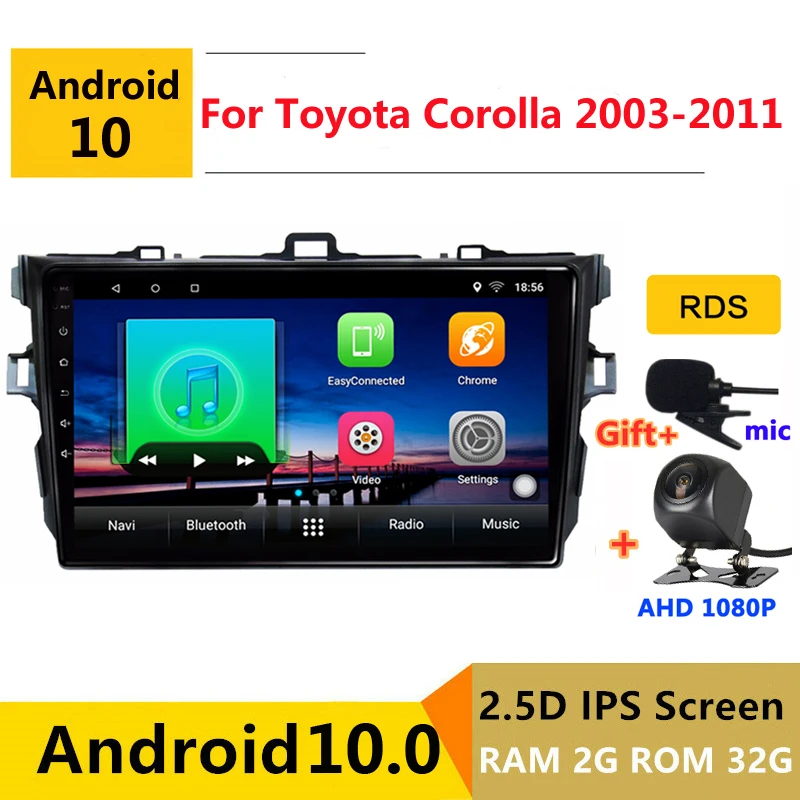 Android 10 автомобильное радио авто стерео для toyota corolla 2003 2004 2005 2006 2009 2010 11 навигация GPS