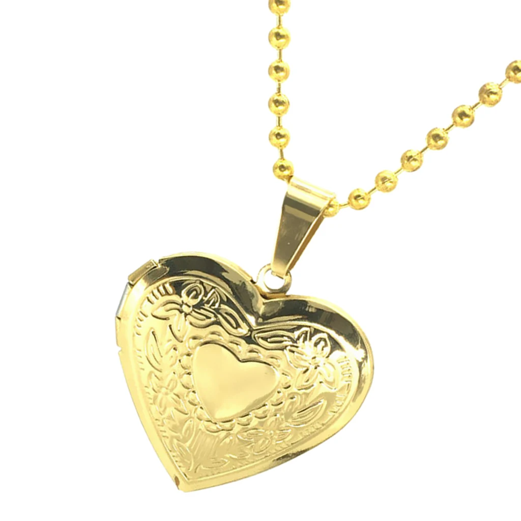 Stainless Steel Gold Plated Photo Picture Lockets Memorial Keepsake Love Heart Necklace Pendant Unisex