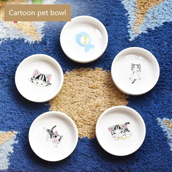 

Cartoon Cute Ceramics Puppy Cat Dog Pet Eating and Drinking Bowl Water Bowl Feeder Pets Supplies Feeding Single Bowl Porcelain
