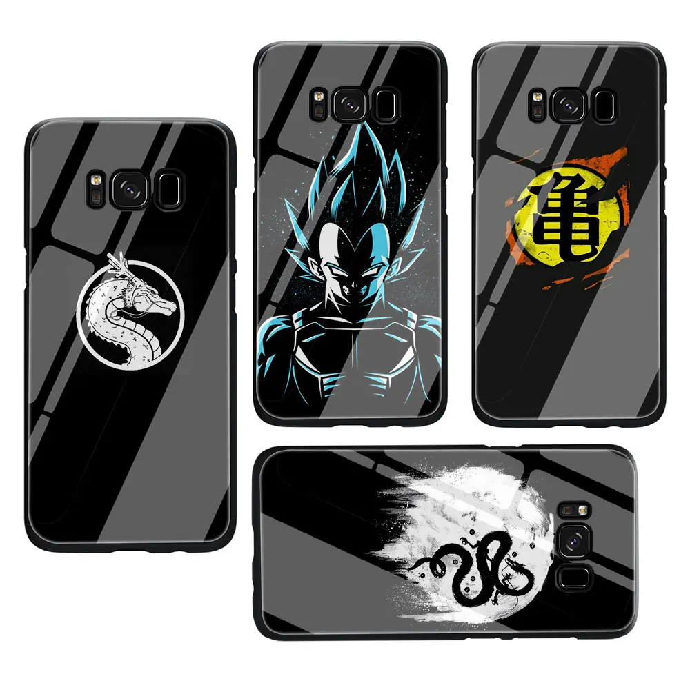 Dragon Ball z Супер Братья Марио логотип закаленное Стекло TPU черный чехол для Galaxy S7 Edge S8 S9 S10 Plus, Note 8, 9, 10, A10 20 30 40 50 60