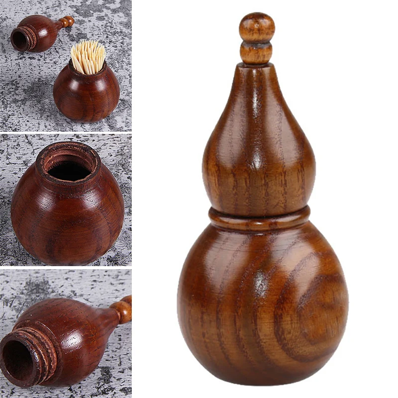 

Handcrafted Gourd Shaped Wood Toothpick Holder Creative Vintage Home Accessories Wooden Toothpick Box HG99