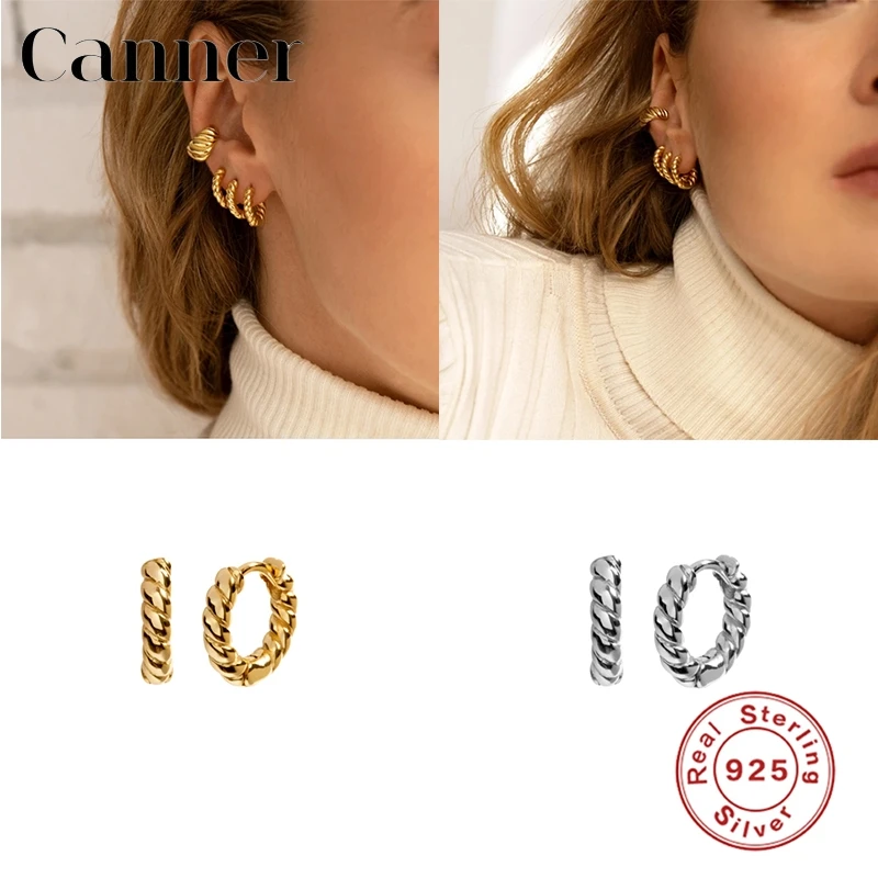 Canner-pendientes de aro de Plata de Ley 925 para mujer y niña, aretes de estilo coreano Vintage, con giro, accesorios de personalidad diaria, W5