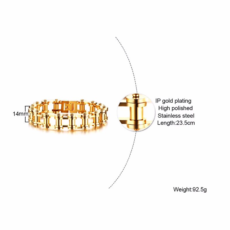 Велосипедная цепь браслет из нержавеющей стали массивный золотой мотоцикл звено браслет для мужских ювелирных изделий