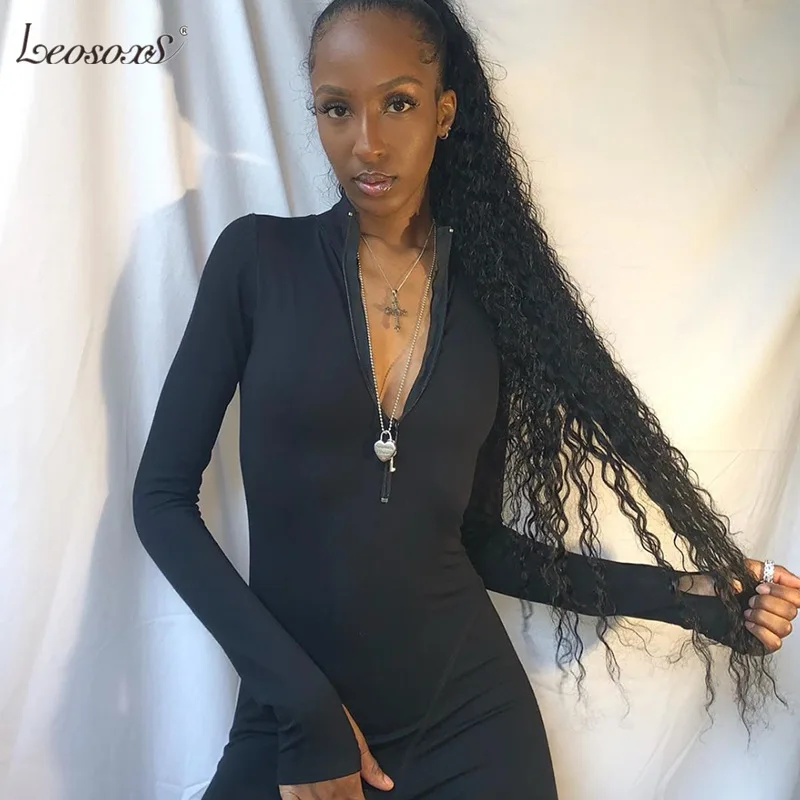 2020 New for Autumn and Winter Fashion Collar Sexy Tight High Waist Movement Jumpsuits Long Sleeves Solid Color Jumpsuit