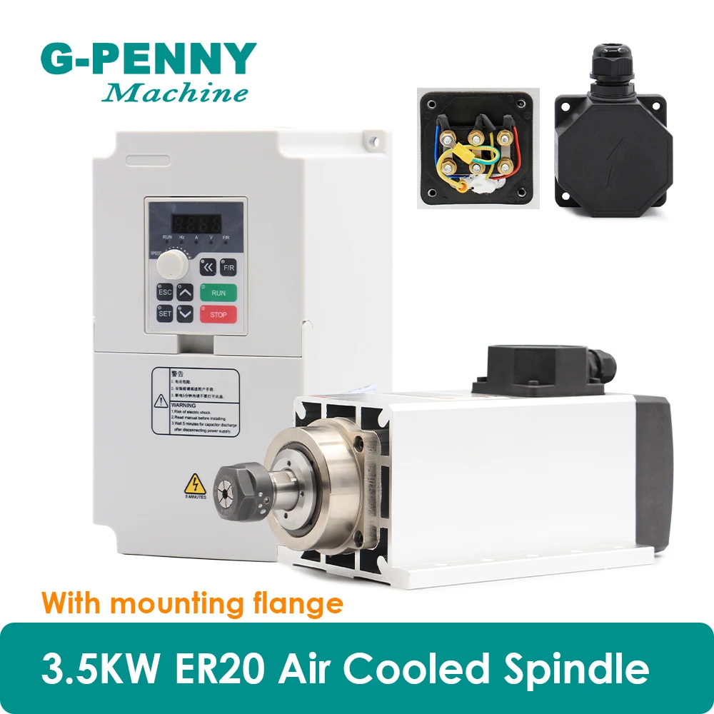 

CNC Air cooled spindle motor 220V / 380v 3.5kw ER20 Air Cooling Spindle motor 4bearings for CNC Router engraving &QL Inverter