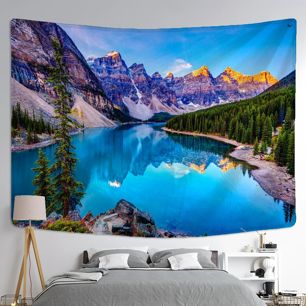 Tapestry Decor Landscape Painting Tapestry Wall Hanging Colorful Natural Scenery Bohemian Travel Mattress Studio Living Room Art Decor