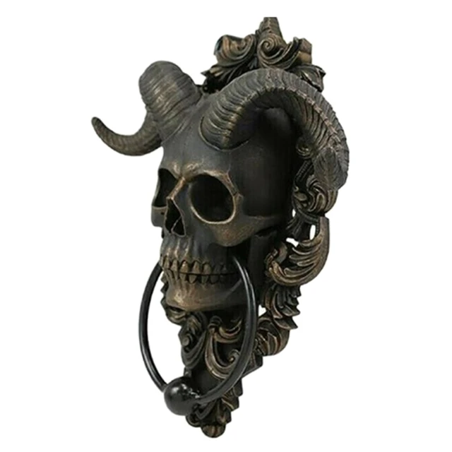Goat of Mendes Horned God Skull Hanging Door Knocker Wall Sculpture Resin Ornament Statue Figurine Halloween Decor 3