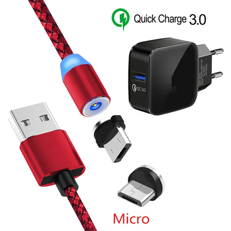 Магнитный Micro USB кабель для зарядки QC 3,0 быстрое зарядное устройство для samsung A10 S4 J6 A6 A7 Xiaomi 7A Redmi 6A 4X6 Note 5 Realme 3 Pro