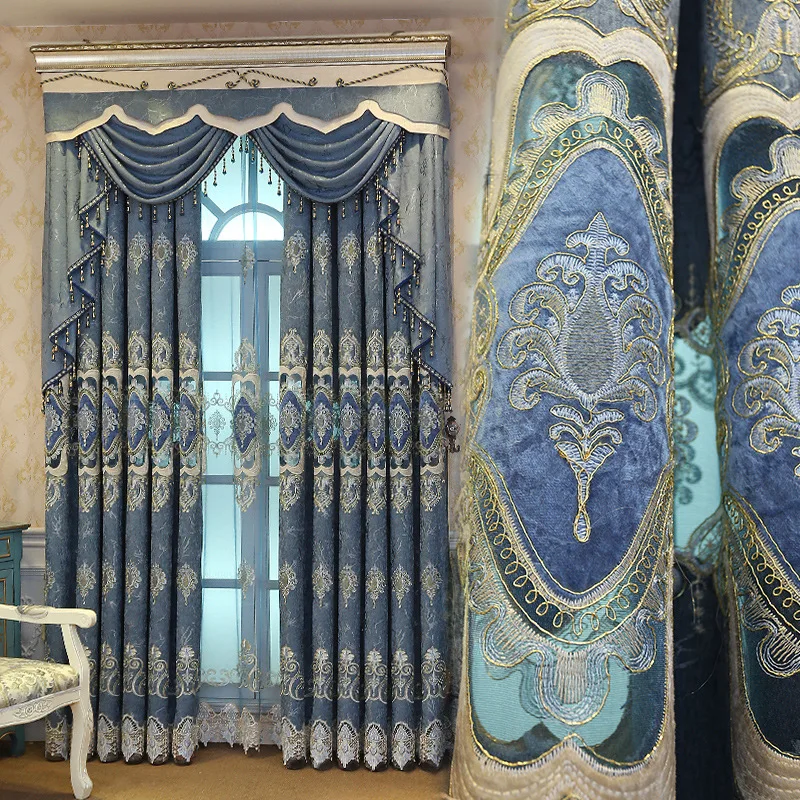 

Curtains for Living Room Dining Bedroom European Style Embroidery High Shading Finished Product Garden Chenille Windows Door