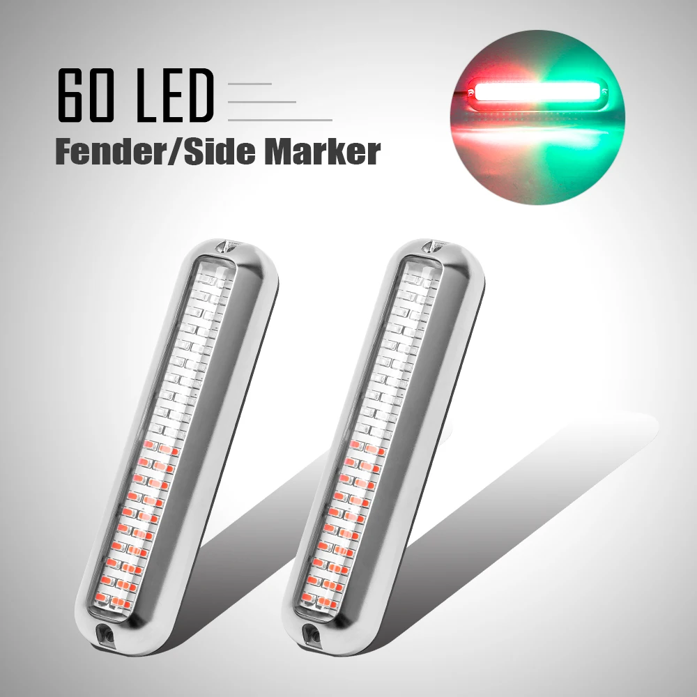 2x красный/зеленый 2000LM 60LED водонепроницаемый Нержавеющая сталь отделка кольцо лодка подводный светильник прозрачные линзы понтон морской/лодка транца