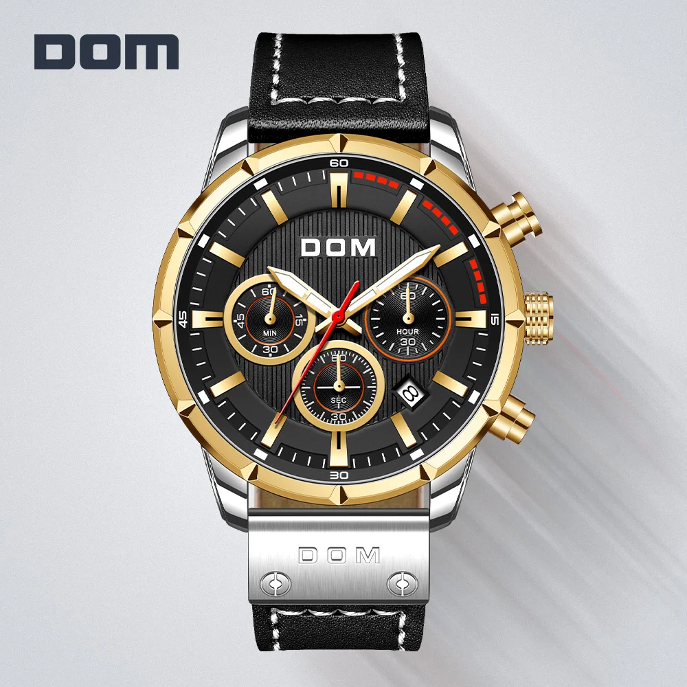 DOM Sapphire Sport Watches for Men Top Brand Luxury Military Leather Wrist Watch Man