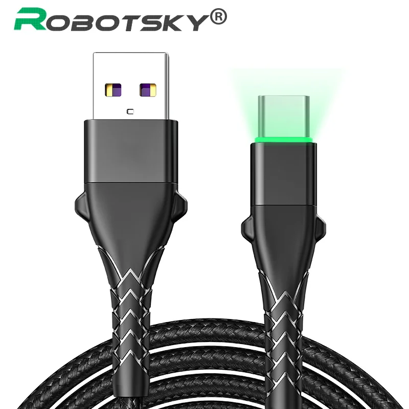 

LED USB Type C Micro USB Fast Charging Cable 1m 2m For Samsung S10 S9 For Xiaomi Redmi Note4 5 USB-C Data Cable Charger Cord