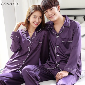 

Pajamas Sets Women Solid Simple Silk Satin Simple Couples Slip Womens Korean Style Leisure Sleepwear Pyjamas 2 Pecs Homewear New