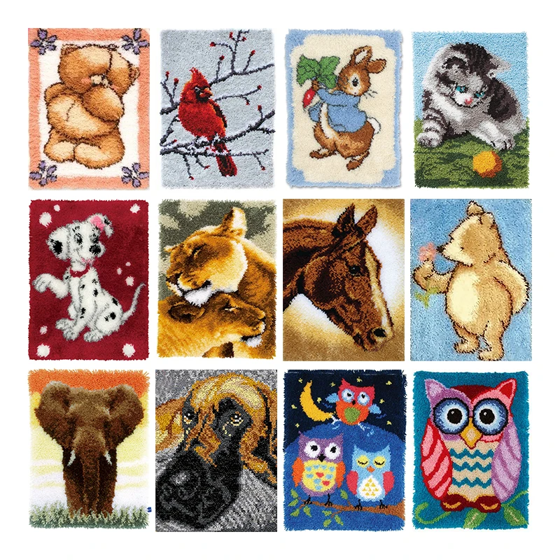 Latch Hook Bear Horse Dog Elephant Lion Owl Animals Carpet Embroidery Needlework Crochet Diy Latch Hook Rug Kit Cross Stitch