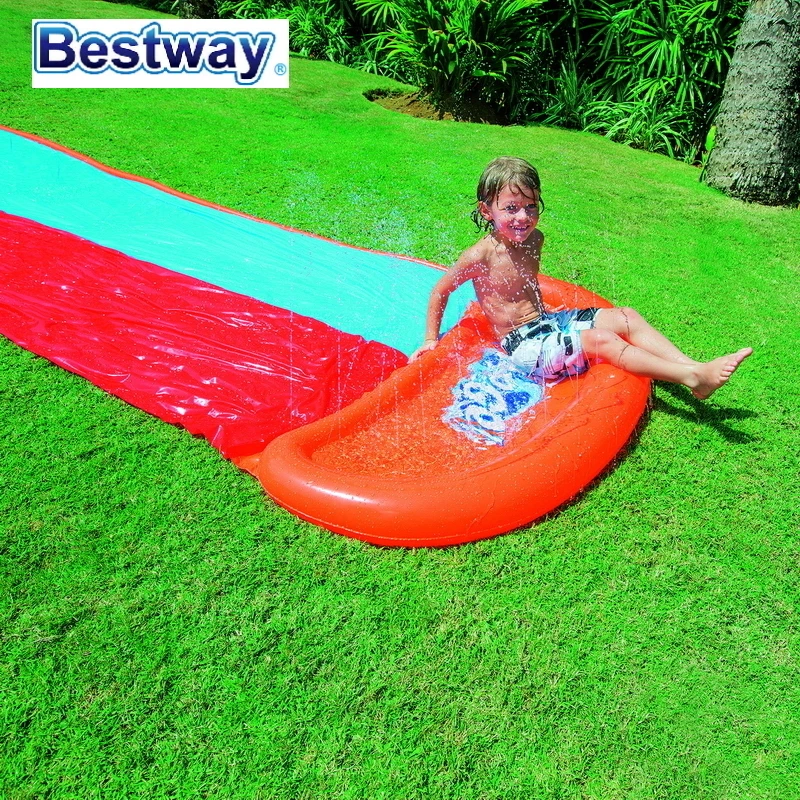 52208 Bestway 5,49 м длинная двухполосная водно-распылительная горка игрушка 2-лан-слайдер гоночный с другом мягкая посадка гладкая и быстрая езда