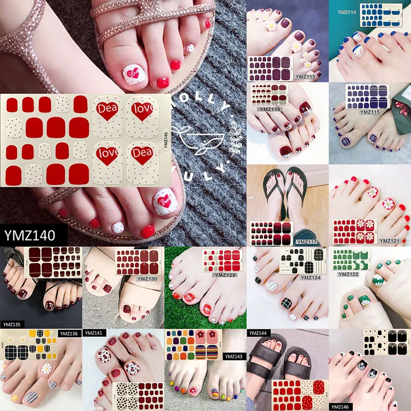 LADY KINDOM DIY 3D Toenail Sticker Petal Stripe Grid Toenail Strips Waterproof Nail Patch Environmental Toenail Foil Nail Wraps