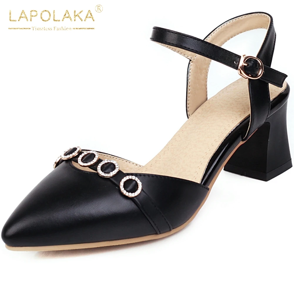 

LAPOLAKA On Sale Large Size 43 Elegant Women Shoes Woman Square Heels Pointed Toe ankle-strap Sandals Female