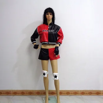 

Suicide Squad Harley Quinn PU Leather Cosplay Costume Christmas Party Halloween Uniform Outfit Customize Any Size