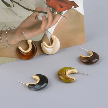 

DIY Ornament Accessories Retro Smudge Aurous Arc Resin Moon Ear Stud 925 Silver Earrings Material