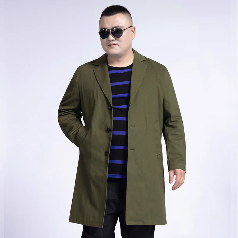 Плюс 10XL 8XL 6XL 5XL мужской Тренч модная дизайнерская Длинная ветровка осень зима однобортное ветрозащитное пальто - Цвет: Армейский зеленый