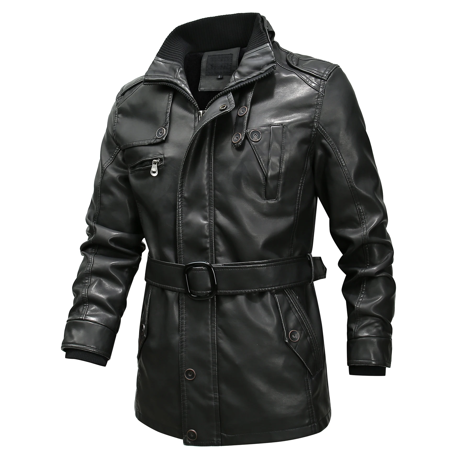 CYSINCOS эластичная мотоциклетная кожаная куртка на молнии для мужчин с воротником-стойкой, облегающие байкерские кожаные куртки, пальто для мужчин