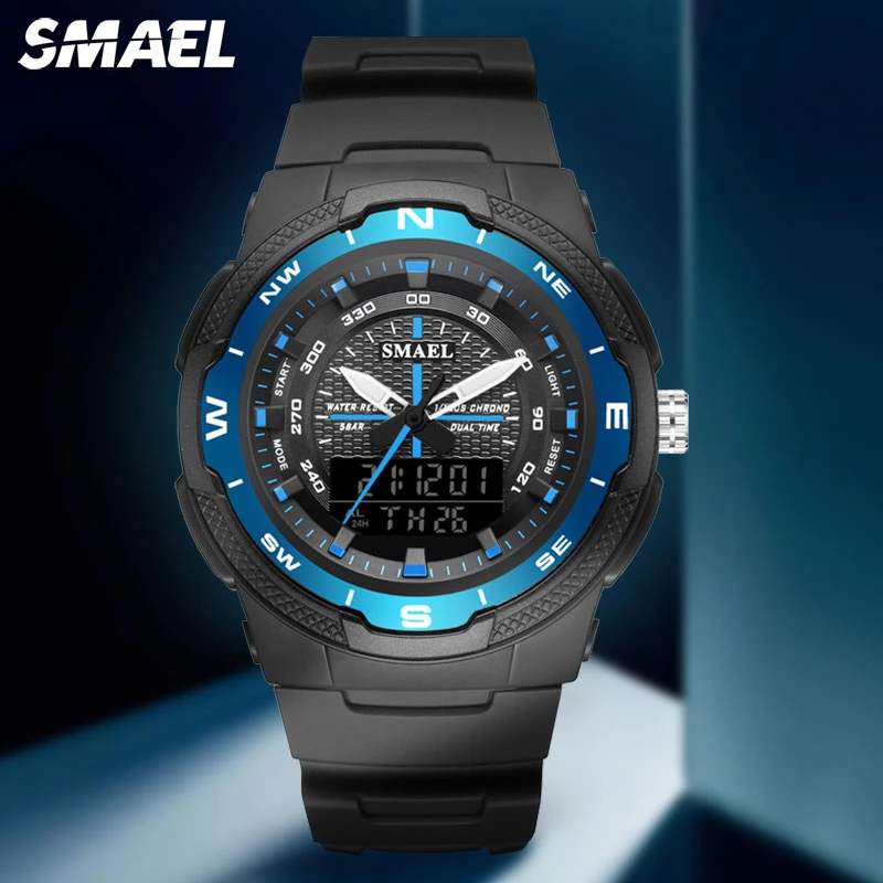 SMAEL Waterproof Military Sport Watch for Men Electronic Quartz Digital Watches LED Dual Time Display Wristwatch Auto Date 1362S