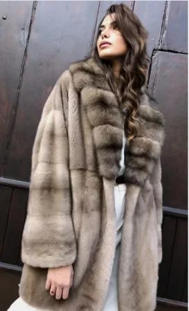Arlene sain real mink fur mid long women coat with sable collar | Женская одежда