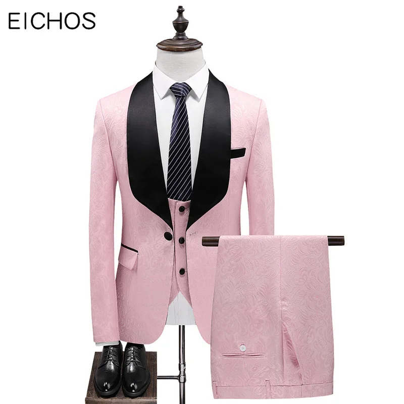 

Shawl Lapel Groomsmen for Men Suits Pink Purple Navy Slim Three Pieces Tuxedos Wedding Suits For Groom (Jacket+Pant+Vest)