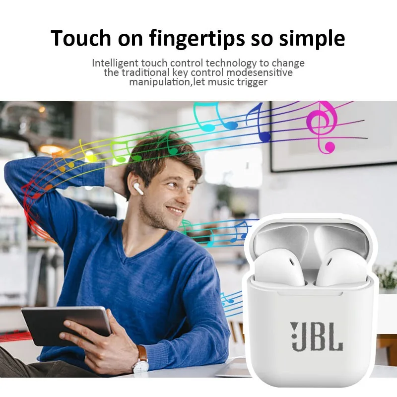 JBL Tws Inpods I12 Wireless Bluetooth Headset Active Noise Reduction TWS Stereo Earbuds Bass Sound Mic Headphones | Электроника