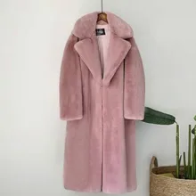 Manteau en Fausse Fourrure Long et Épais pour Femme, à Col Rabattu, Chaud, Nouvelle Collection Hiver 2021