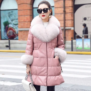 

Real Leather Jacket Genuine Sheepskin Coat Duck Down Coat Women Clothes 2020 Fox Fur Collar Winter Coat Women MF7209 YY2274