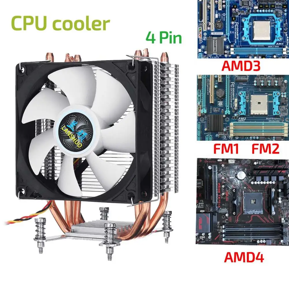 9 см кулер для процессора вентилятор Радиатор 4 медные тепловые трубки 3/4Pin Вентилятор охлаждения Радиатор кулер для 115x2011X58X79X99X299 AMD3/4 - Цвет лезвия: 4pin AMD FM