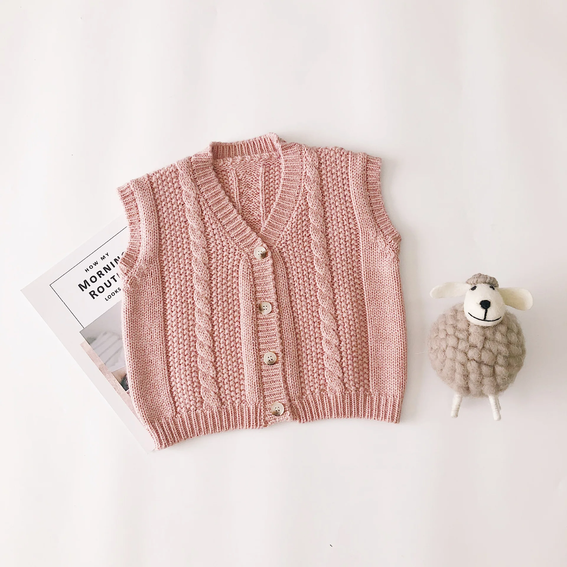 Плотная жилетка для малышей корейское шерстяное пальто-жилетка бежевый/розовый Детский кардиган для девочек Вязаный жилет для детей 1-6 лет - Цвет: pink