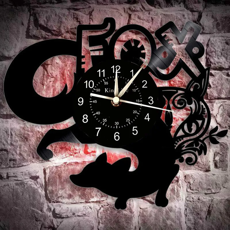 

Cute Fox Animal Vinyl Wall Clock Handmade 3D Creative Vintage Hanging Clock Home Decoration Creative Gift for Friend and Family