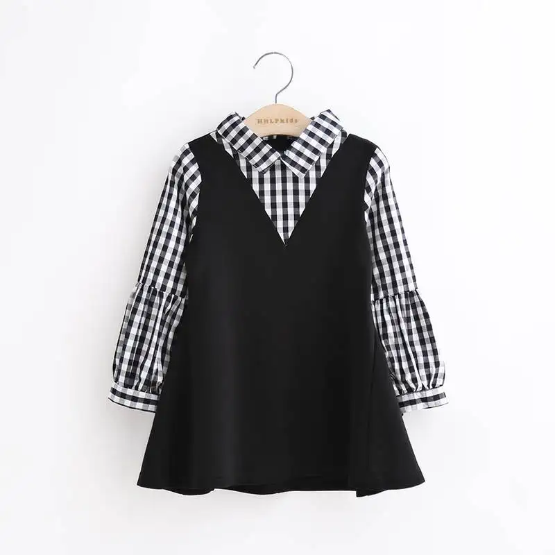 

Spring New Style Children Shirt Korean-style Girls Baby Plaid Shirt Collar Fake Two-Piece Princess Dress Hs10069