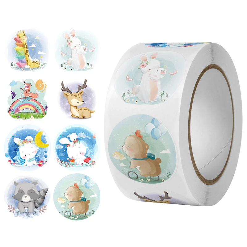100pcs Round Cartoon Decorative Labels Cute Hand-painted Animals Small  Stickers Simple Netflix Sealing Stickers - Stationery Sticker - AliExpress