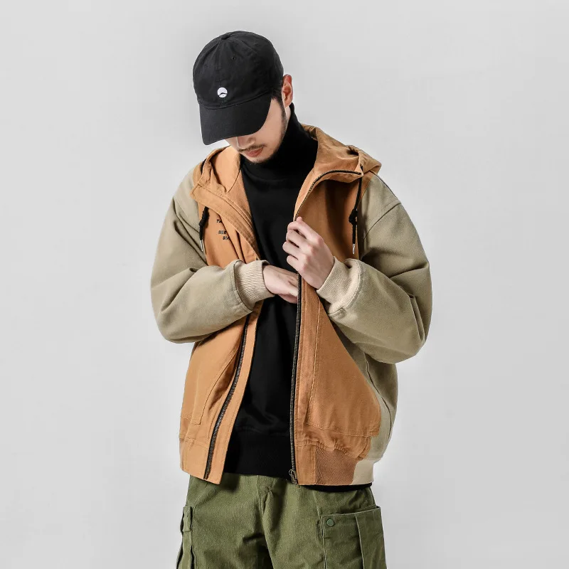 

2019 New Style Autumn And Winter Hooded Coat Men's Japanese-style Origional Contrast Color Joint Loose-Fit Jacket Casual MEN'S T