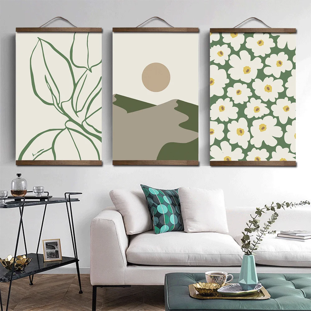 

Flower fresh green canvas home decor living room wall art picture poster wood scroll painting gift bedroom decoracion aesthetic